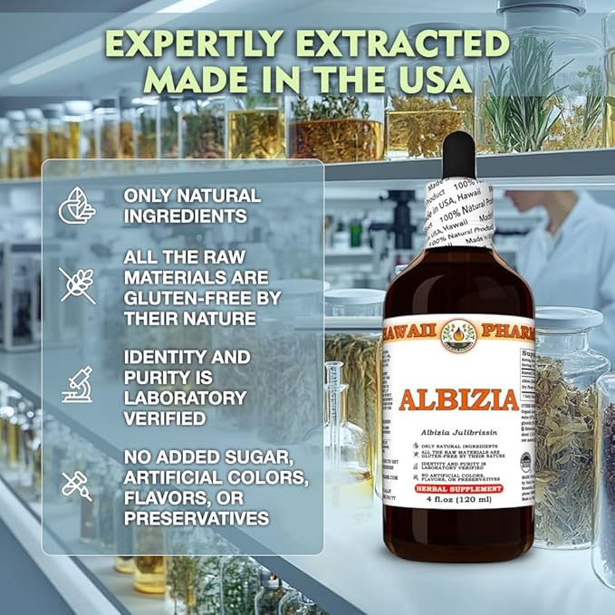 Hawaii Pharm Albizia Extract Tincture for Mood Balance Promotes Calm Supports Emotional Well-Being Eases Sleep Troubles Encourages Relaxation - 4 fl.oz