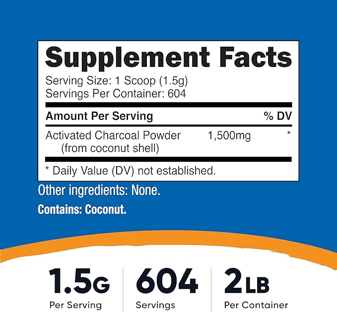 Nutricost Activated Charcoal Powder 2lbs - Food Grade Powder Toothpaste Facemask Odor Control Vegetarian Gluten Free Non-GMO