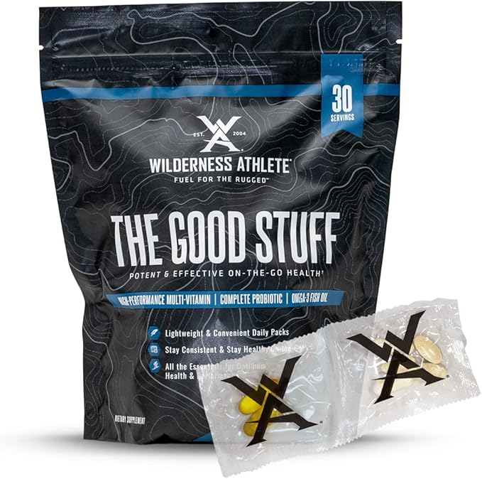 Wilderness Athlete - The Good Stuff | Daily Vitamin Pack - Multivitamin for Women &amp Men - Vitamin Packs for Men &amp Women Health - Supplement Probiotics Omega-3 Fish Oil &amp Multivitamins wi