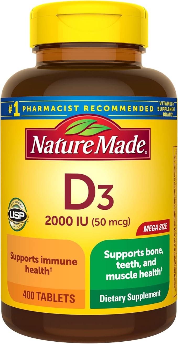 Nature Made Vitamin D3 2000 IU (50 mcg) Vitamin D Supplement for Bone Teeth Muscle and Immune Health Support 400 Tablets 400 Day Supply