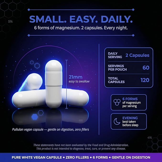 Magnesium Glycinate Complex 120 Vegan Capsules 9-in-1 Formula with 6 Advanced Forms Supports Muscle Performance Maximum Absorption