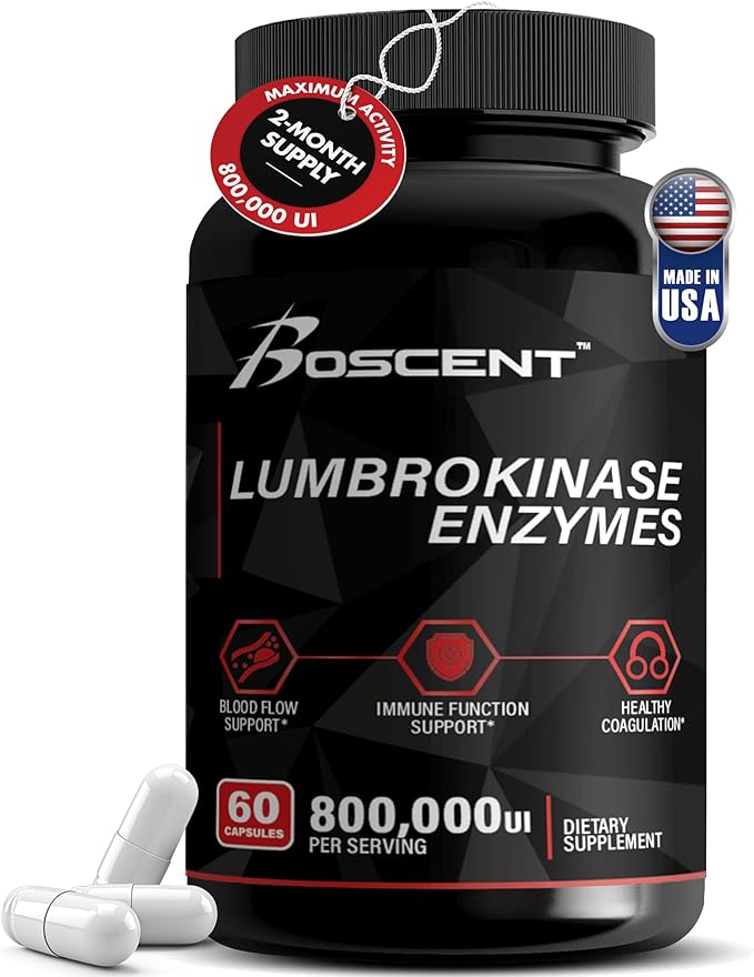 Lumbrokinase Supplement 40mg (60 Capsules) - Maximum Activity-800000 UI - Pure Lumbrokinase Enzymes Digestive enzymes Better Than serrapeptase Nattokinase Supplement Lab Tested Non GMO