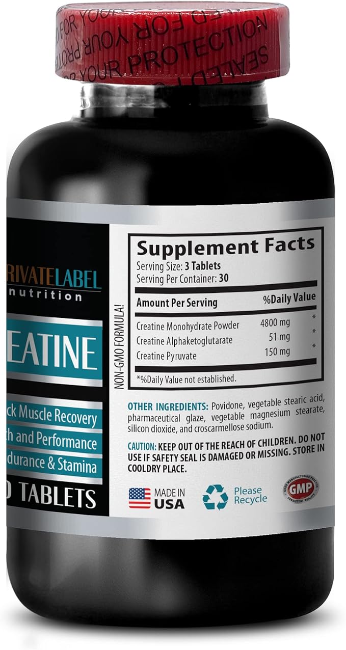 PRIVATE LABEL Muscle Building Supplements for Men - CREATINE TRI-Phase - 3X Formula - PRE &amp Post Workout - creatine monohydrate Pills - 2 Bottles (180 Tablets)