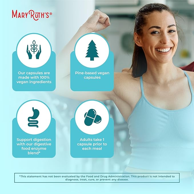 MaryRuth Organics Digestive Enzymes | Up to 2 Month Supply | Vegan Digestive Health Aid and Gut Health Enzyme Complex | Over 12 Enzymes | Vitamins B6 &amp B12