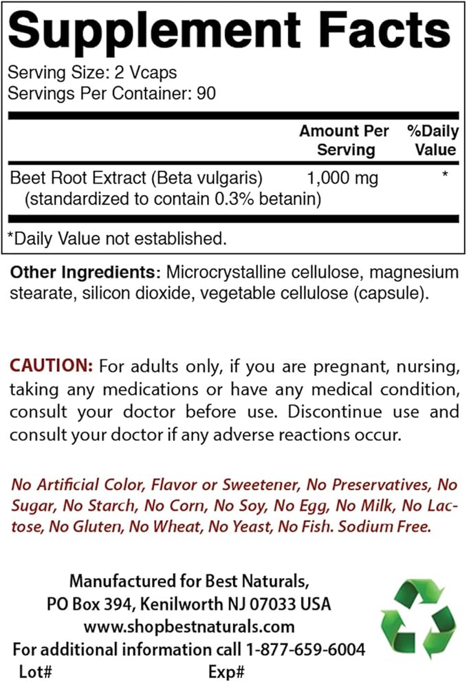 Best Naturals Beet Root Powder 500 mg 180 Capsules (180 Count (Pack of 2))