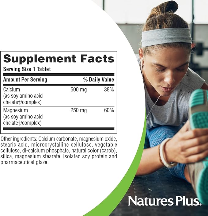 NaturesPlus Cal/Mag - 180 Vegetarian Tablets - 500 mg Calcium 250 mg Magnesium - Supports Energy Production &amp Overall Well-Being - 180 Servings