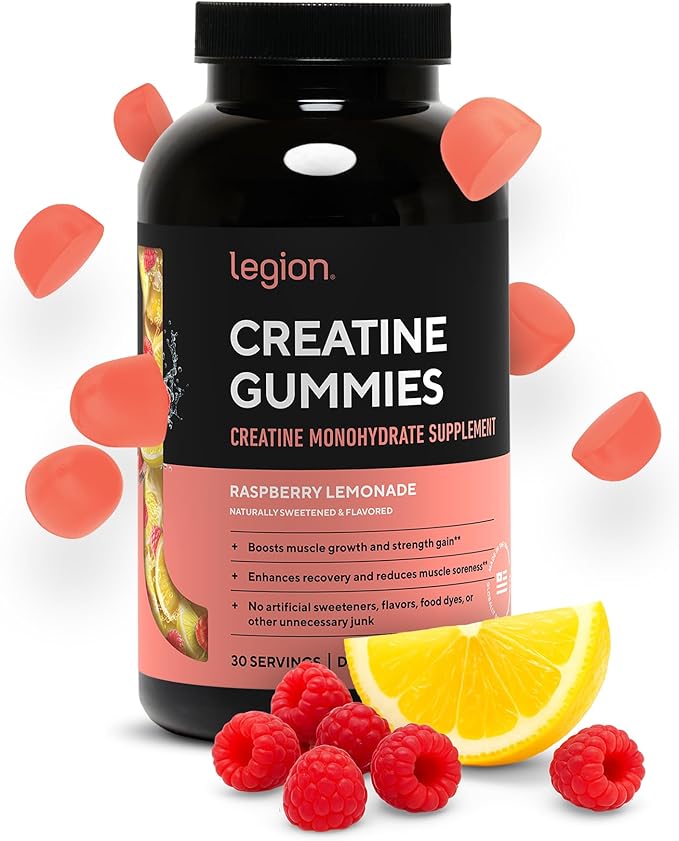 LEGION Creatine Monohydrate Gummies – Clean Chewable Creatine Supplement for Strength Endurance &amp Muscle Recovery – 30 Sour Raspberry Lemonade Servings – No Artificial Flavors or Sweeteners