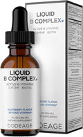 Codeage Liquid B-Complex Supplement with 8 Forms of Vitamin B - Vitamin Thiamine B1 Riboflavin B2 B3 B5 B6 Biotin B7 Active Methylated B9 Folate &amp B12 - Raspberry Flavor - Non-GMO - 1 fl oz