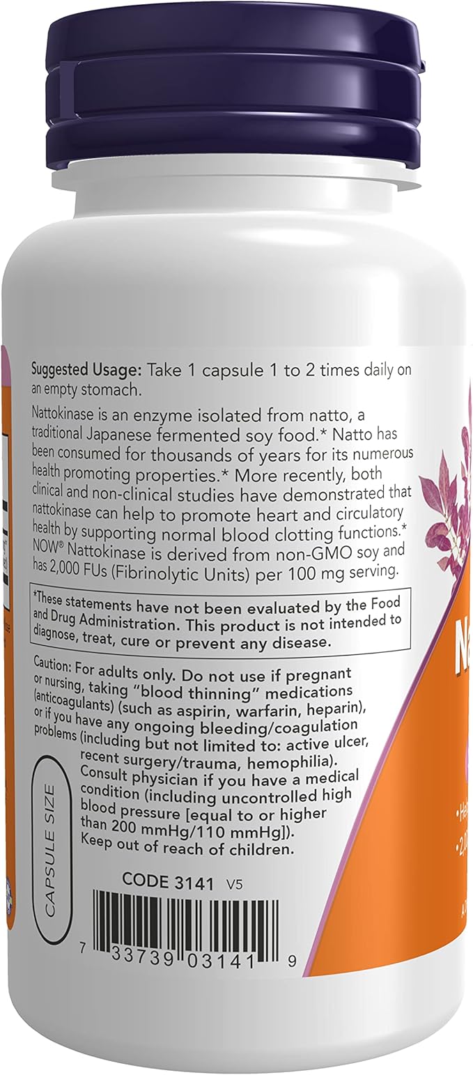 NOW Foods Nattokinase 100 mg 120 VegiCaps (Pack of 2)