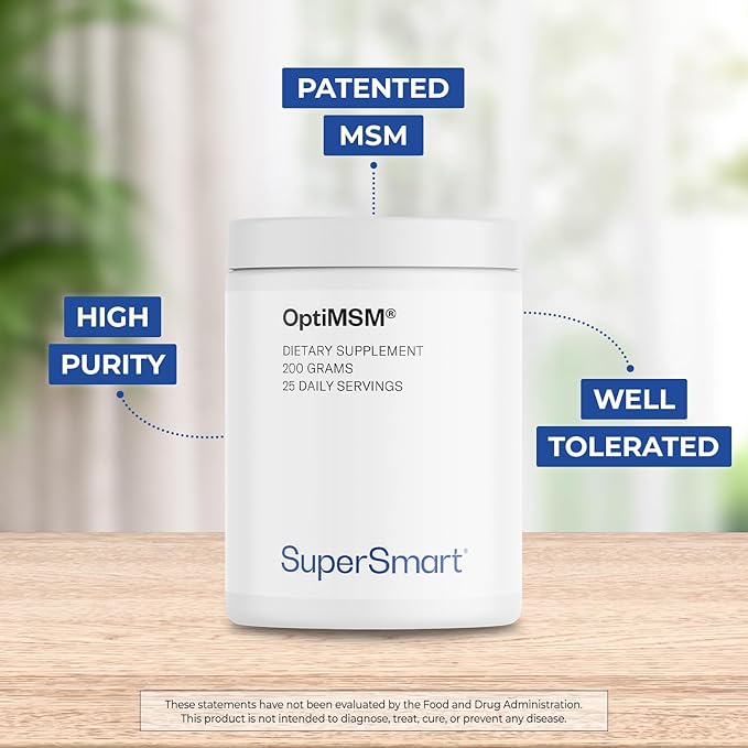 Supersmart - OptiMSM (Methyl-Sulfonyl-Methane) - Patented High Purity Formula | Non-GMO &amp Gluten Free - 200 g