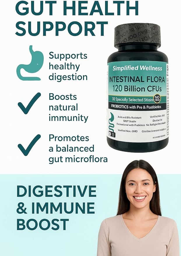 3 Pack: Intestinal Flora Probiotic 120 Billion CFUs 180 Vegetable Capsules Digestive Health Support with Pre &amp Postbiotics Acid Resistant Shelf Stable 6 monthsd Supply.