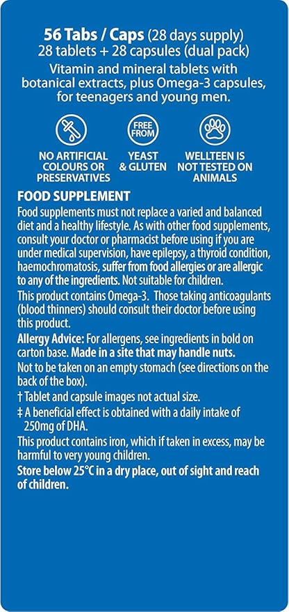 UK's Well Teen Him Plus Omega-3 - Maximum Nutritional Support for Teenagers and Young Men Ages 13-19 - 56 Tablets and Capsules