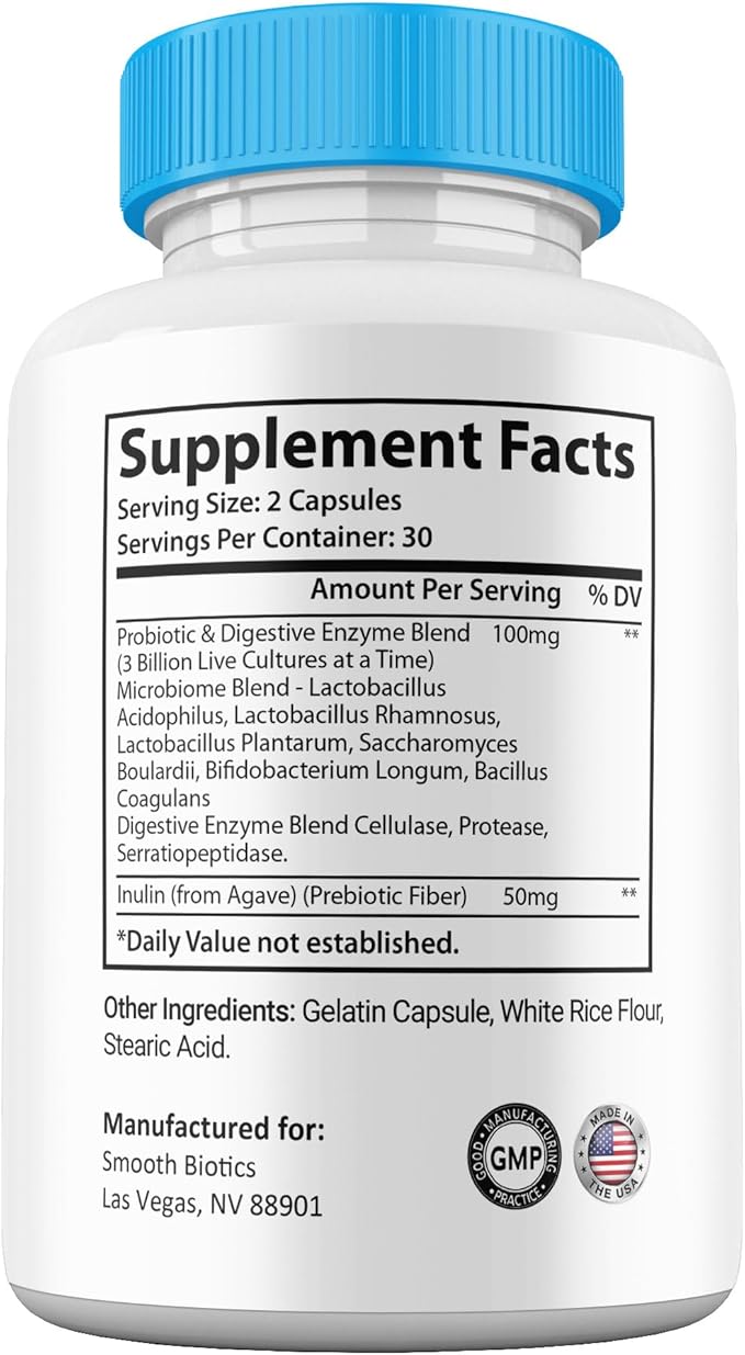 (3 Pack) Smooth Biotic Capsules All Natural Skin and Gut Capsules SmoothBiotic Supplement Premium Maximum Strength 3 Month Supply