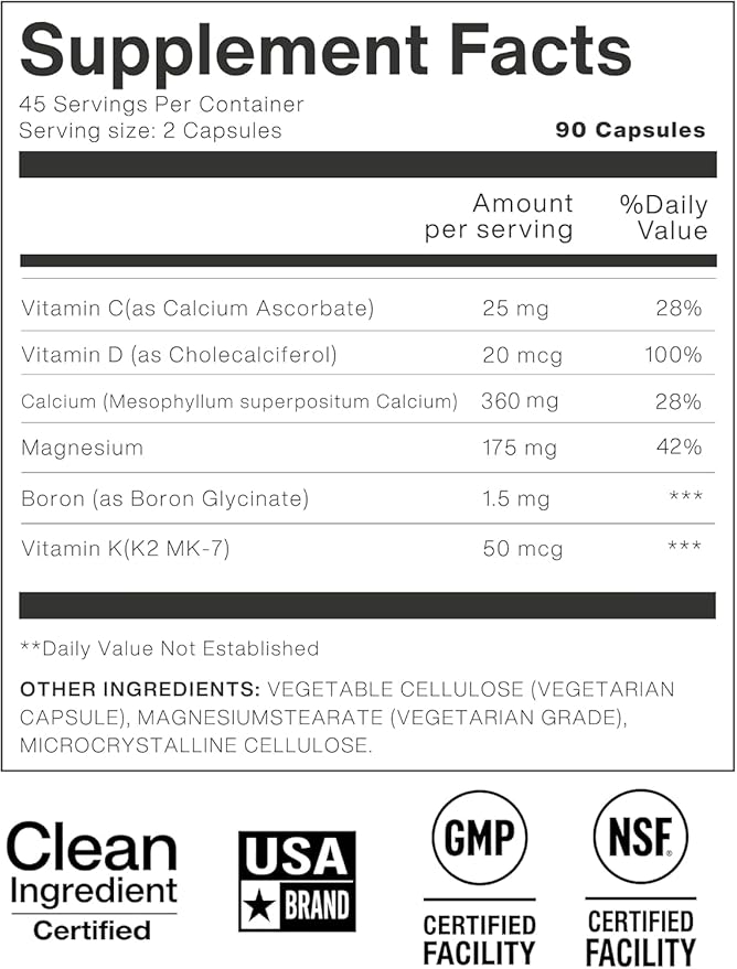ZAB Algae Calcium Supplement with Vitamin D3 &amp K2 MK7 Magnesium Calcium Complex for Daily Bone Health Support &amp Strength 90 Capsules 45-Day Supply