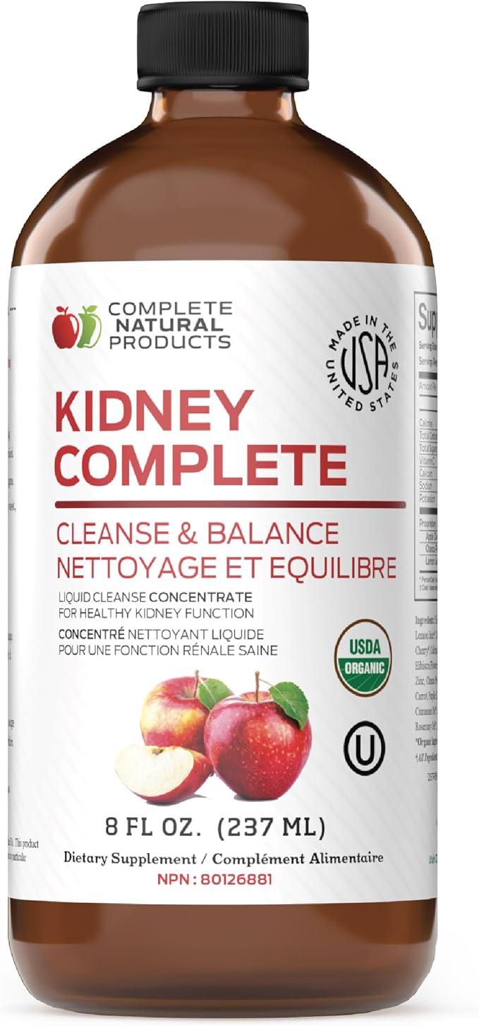 Complete Natural Products Kidney Complete - 8oz Organic Liquid for Kidney Support Cleanse and Detox with Apple Cider Vinegar Lemon &amp Organic Chanca Piedra.