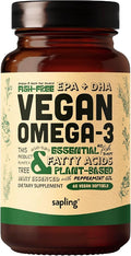 Vegan Omega 3 Supplement - Plant Based DHA &amp EPA Fatty Acids - Carrageenan Free Alternative to Fish Oil Supports Heart Brain Joint Health - Sustainably Sourced Algae - 60 Softgels