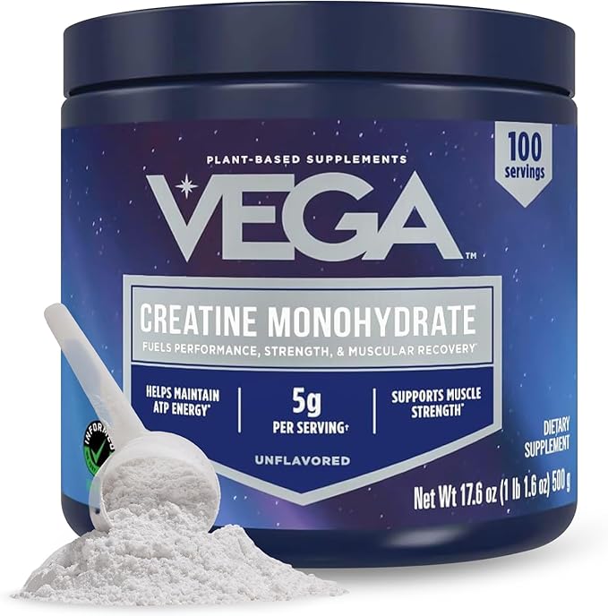 Vega Micronized Creatine Monohydrate Powder Unflavored – 5g Pure Vegan Creatine for Men &amp Women Strength Performance &amp Muscle Growth 100 Servings (17.6 oz)