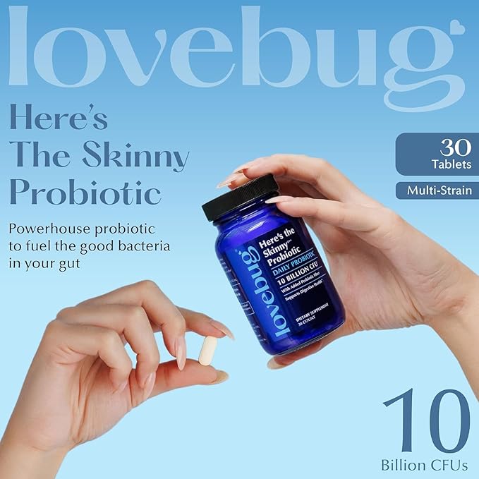 LOVEBUG Skinny Prebiotics and Probiotics for Women Digestive Health &amp Immune Support - 10 Billion CFU Probiotic Strains Gut Health Gas Constipation &amp Bloating 30ct