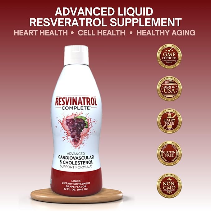 – 32 Fl. Oz. Liquid Resveratrol Supplement Promotes Healthy Aging Heart Health &amp Energy Levels – Advanced Liquid Cardiovascular &amp Cholesterol Support Formula