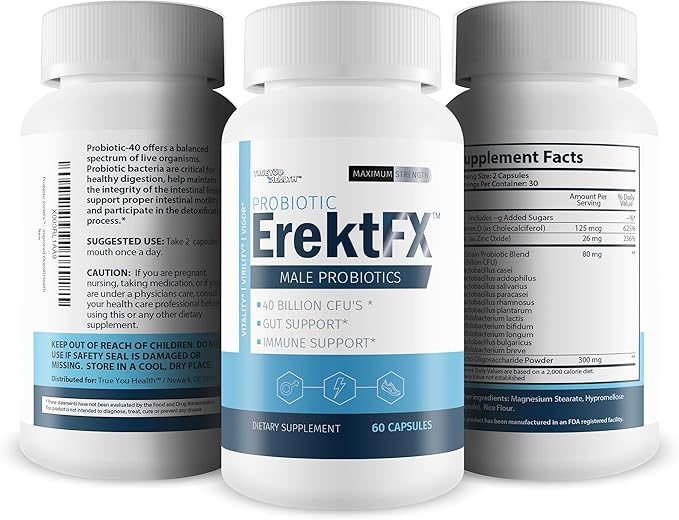 Probiotic ErektFx - Male Probiotics - Lift Your Gut Health to Support Your Overall Mind &amp Body - Over 40 Billion CFU’s of Probiotics Formulated for Men - Support Improved Overall Health