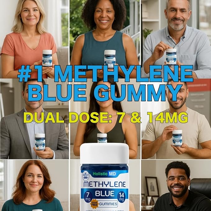 Methylene Blue for Humans USP Pharma Grade 7mg and 14mg dose - 3rd Party Certified Quality - Sugar Free Vegan - Berry Flavor 60 Gummies