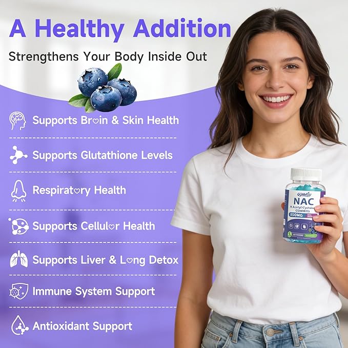 2 Pack NAC Gummies for Kids &amp Adults NAC Supplement N Acetyl Cysteine 200mg for Antioxidants &amp Immune Support Non-GMO Gluten-Free Vegan Sugar Free Blueberry Flavor 120 Count