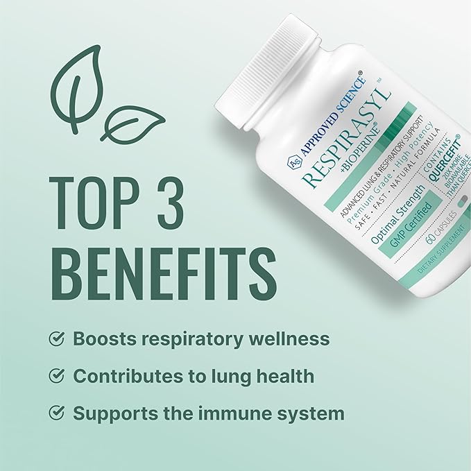 Approved Science® Respirasyl - Lung and Respiratory Support - with Quercefit Vitamins ACD BioPerine - 3 Month Supply - Made in the USA