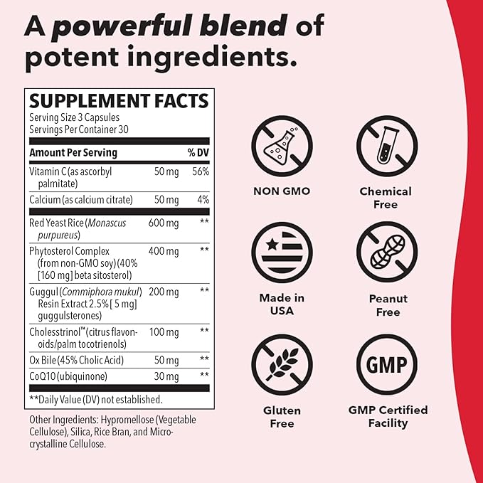 LifeSeasons Choles-T - Cholesterol Support Supplement - Supports Healthy Cholesterol Levels &amp Enhances Liver Function - Red Yeast Rice CoQ10 Guggul &amp Phytosterols - 90 Capsules / 30-Day Supp