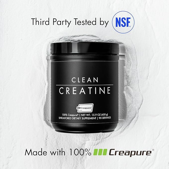 CLEAN Creatine - 100% Creapure® Creatine Monohydrate Powder for Muscle Health Performance and Cognitive Support | 3rd Party Certified by NSF | 90 Servings | Unflavored | Vegan Keto and Gluten-Free