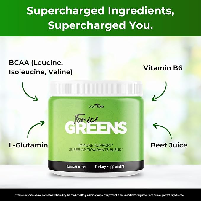 Tonic Greens Vitamin Boost Supplement Official Formula - Natural Green Blend Energy Supplement Extra Strength with BCAA L-Glutamine Vitamin B6 Revolutionary Energy Fix Solution Reviews (5 Pack)