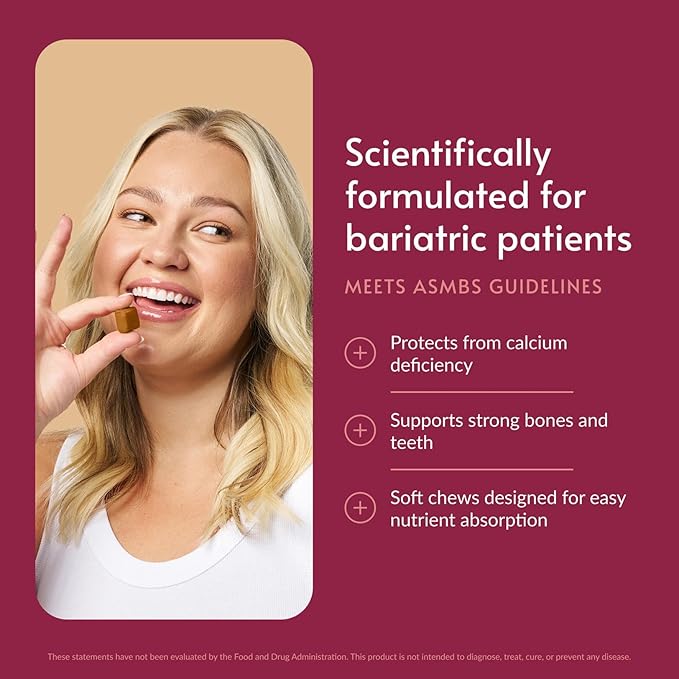 Bariatric Advantage Calcium Citrate Chewy Bites 500 mg - Highly Absorbable &amp Digestible - Vitamin D3 - Easily Chewable Calcium Supplement - Caramel Flavor - 90 Count
