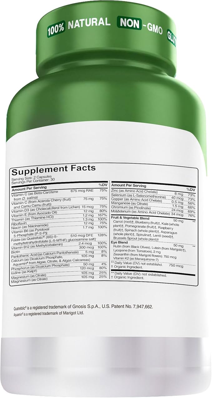 Herbtonics Whole Food Teen Vitamins for Energy Focus &amp Immune Support - Multivitamin for Teenage Boys &amp Girls (12-18) with Real Superfoods - Vegan Plant Based Non-GMO - 60 Easy Swallow Caps