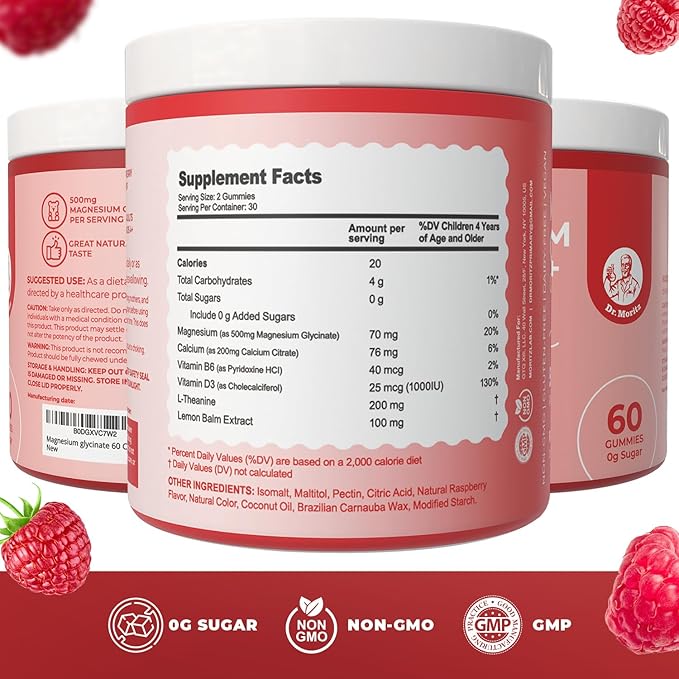 Award Winning Magnesium Glycinate Gummies for Adults &amp Kids - with L-Theanine &amp Lemon Balm - Magnesium Gummies for Women &amp Men for Relaxation Support - No Sugar Added Non-GMO (120 Count)