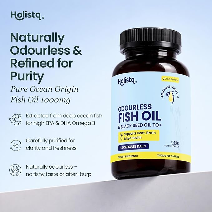 Odorless Fish Oil &amp Black Seed Oil Organic Cold Pressed Capsules with 5% Thymoquinone Nigella Sativa Black Seed Extract and Omega 3 6 9 for Daily Immune Support Non-GMO 120 Softgels