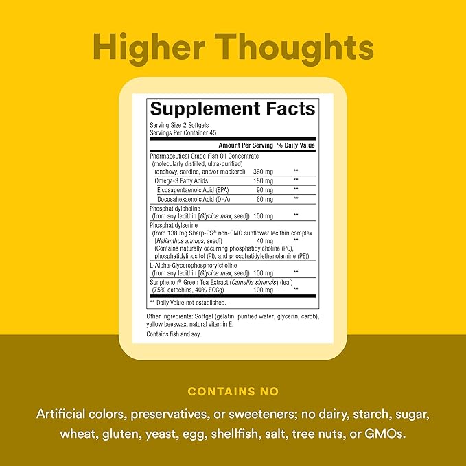 Natural Factors Higher Thoughts - Supports Cognitive &amp Cardiovascular Health* - Fish Oil Fatty Acids EPA DHA &amp More - 90 Softgels