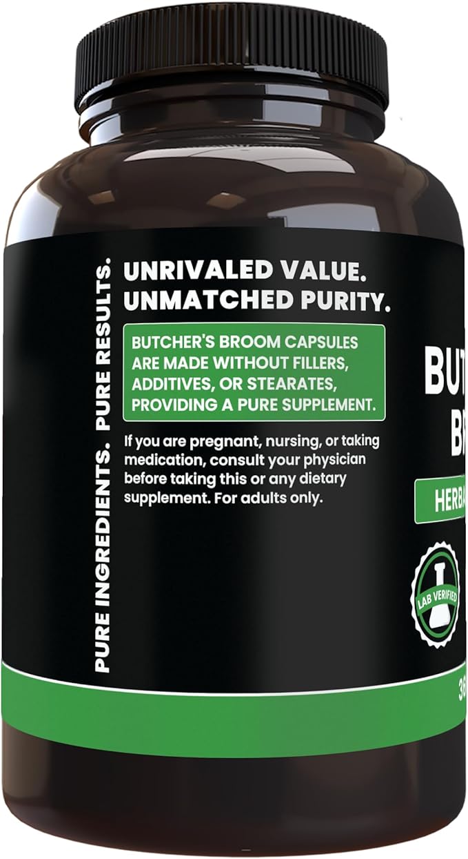PURE ORIGINAL INGREDIENTS Butcher's Broom (365 Capsules) No Magnesium or Rice Fillers Always Pure Lab Verified