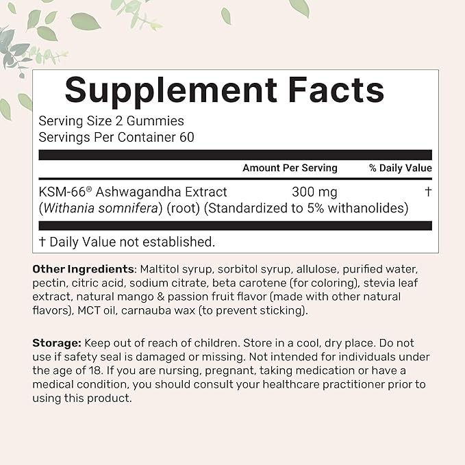 Micro Ingredients KSM-66 Ashwagandha Gummies 120 Count | Sugar Free Mango Passion Fruit Flavor | Potent Root Extract | Stress Relaxation &amp Sleep Support* | Non-GMO