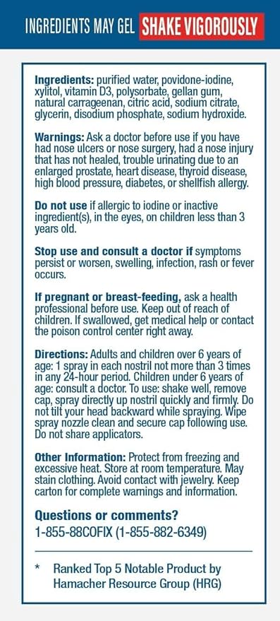 Nasal Cleanse Solution Spray Povidone Iodine with Vitamin D3 &amp Xylitol Cleans Nasopharynx For Cold Allergy Sinus Relief Laboratory Tested Patented Formula Fast Acting &amp Long Lasting 3 pk