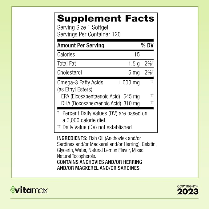 Spring Valley Omega-3 from Fish Oil 1000 mg Maximum Care 120 Count + Exclusive VitaMax Vitamin Guide (2 Items)
