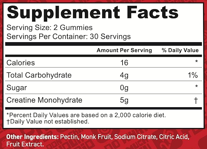 Creatine Gummies | 5g Creatine in 2 Gummies | Zero Sugar Creatine Monohydrate | 3rd-Party Lab Tested | Clean Ingredients