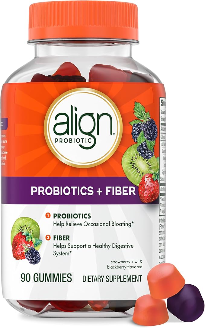 Align Probiotic Probiotics + Fiber Gummies Probiotics Help Relieve Occasional Bloating* Fiber Helps Support a Healthy Digestive System* #1 Doctor Recommended Probiotic Brand‡ 90 Gummies