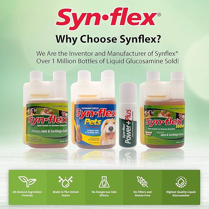 Synflex Liquid Glucosamine Original Formula - Chondroitin Vitamins Minerals - Drink Supplement for Men &amp Women Helps Support Joint &amp Cartilage Health - Berry Flavor 32 Day Supply