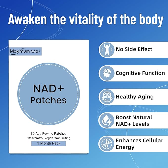NAD+ Patches for Women &amp Men with Nicotinamide and Resveratrol-60 Patches Premium 8-Hour Extended-Release Formula Vegan