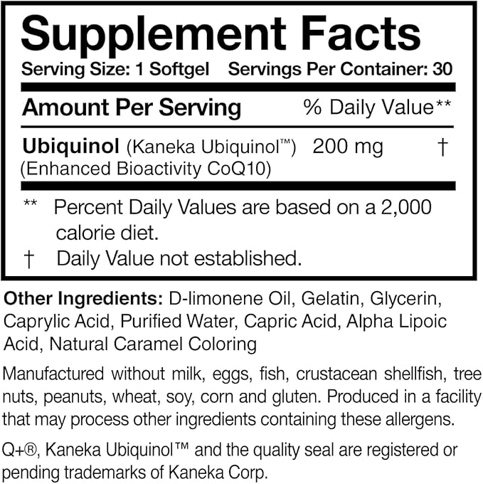Researched Nutritionals Ubiquinol Super 200 - Enhanced Absorption CoQ10 200mg Softgels - Antioxidants Supplement to Support Heart Health Energy &amp Healthy Aging (30 Count)
