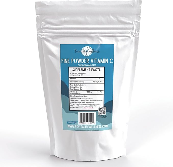 Fine Powder Vitamin C as Ascorbic Acid | Pure Sugar &amp GMO-Free | 1000 mg Vitamin C per Serving | 454 Servings per Bag