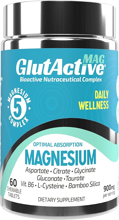 MAG | 750mg of Magnesium Glycinate Taurate Aspartate Gluconate &amp Citrate for Muscles Nerves &amp Energy | High Absorption | Sugar Free | 60 Chewable Tablets