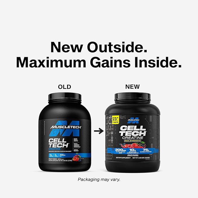 MuscleTech Creatine Monohydrate Powder - Cell-Tech Creatine Powder Post Workout Recovery Drink Muscle Builder &amp Musclebuilding Creatine Supplement - Fruit Punch 6 lbs (56 Serv) - Packaging May V
