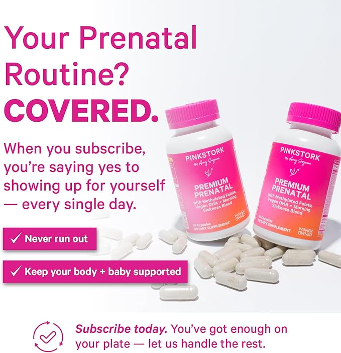 Pink Stork Premium Prenatal Vitamin for Women - Multivitamin &amp Probiotics - Morning Sickness Digestion &amp Energy - Folate B6 &amp Iron - 60 Capsules - 2 Pack