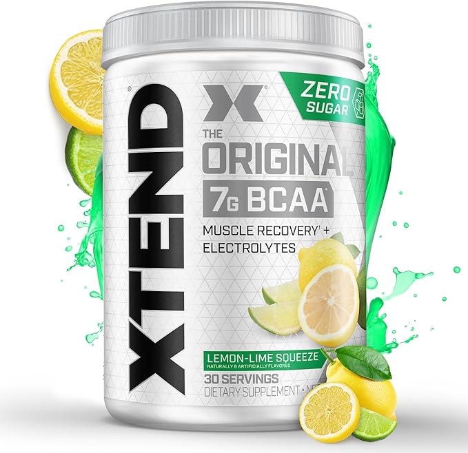 Xtend Original BCAA Powder 7g BCAAs and 2.5g L-Glutamine for Muscle Recovery Hydration and Lean Muscle Sugar Free Intra and Post Workout Drink with Electrolytes Lemon Lime Squeeze 30 Servings