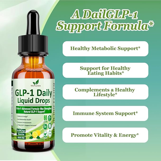 GLP-1 Support Liquid Drops 10-in-1 Formula with Berberine Ceylon Cinnamon Prebiotic Fiber &amp Green Tea Extract | Support Healthy Metabolism Digestive &amp Gut Health for Women &amp Men | Vega